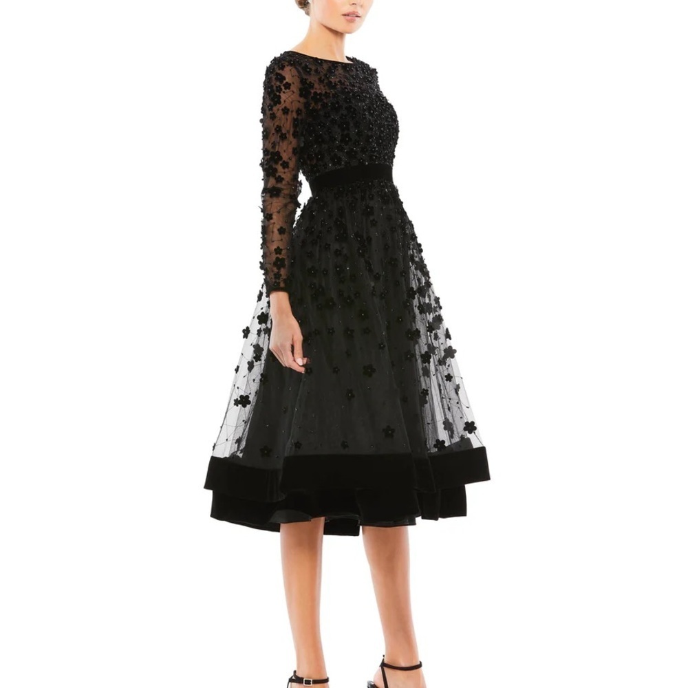 Mac Duggal 67007 NWT Black EMBELLISHED ILLUSION HIGH NECK LONG SLEEVE FIT & … - Picture 3 of 15